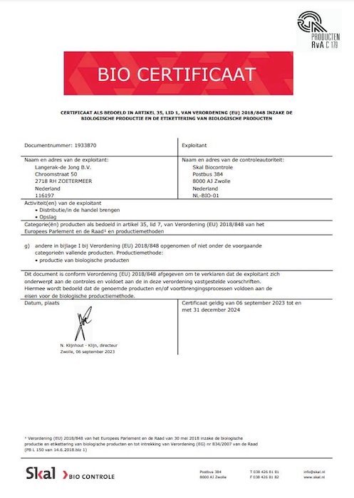 BIO certificaat van SKAL